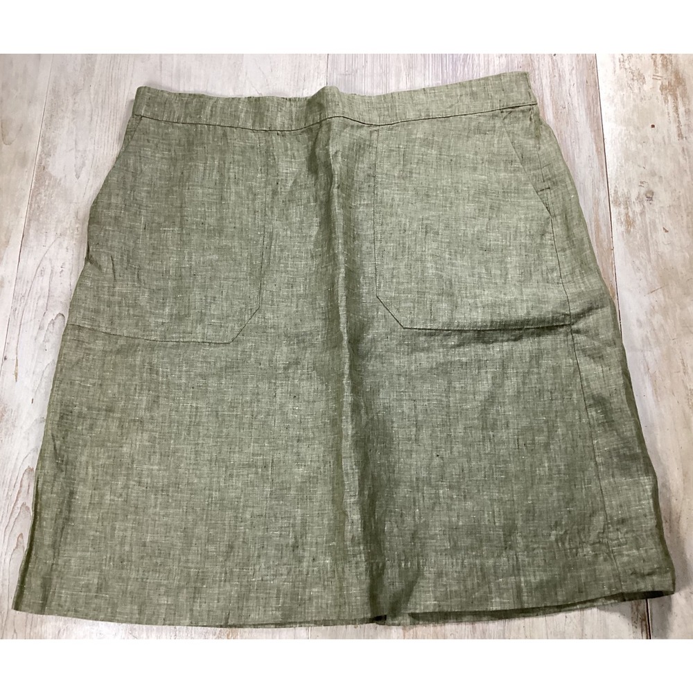 Foxcroft NYC Womens Olive Green 100% Linen A-Line Pocket Mini Skirt Size L